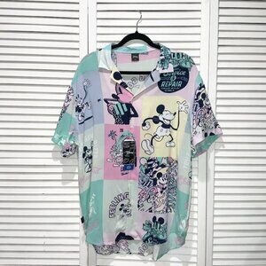 Mickey Mouse Pastel Colorful Square Short Sleeve Button Down Shirt